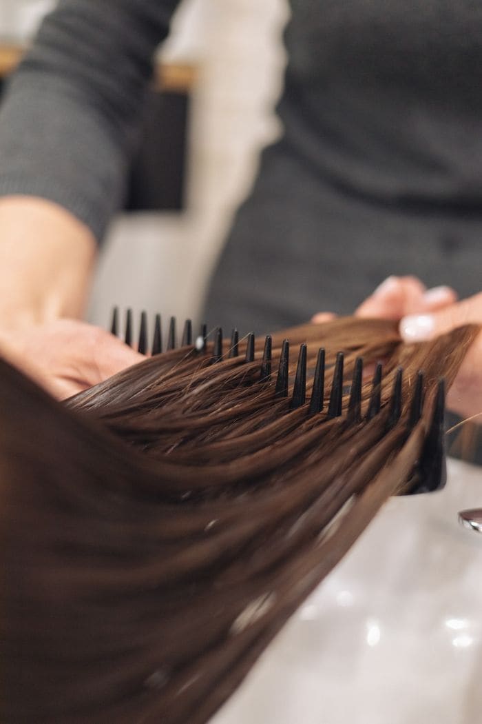 Close-up detail of a hair styling technique